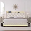 bedstead, with Charging Station and 4 Storage Drawers, Velvet Upholstered Platform Bed with Headboard, Metal Frame, bedstead 3