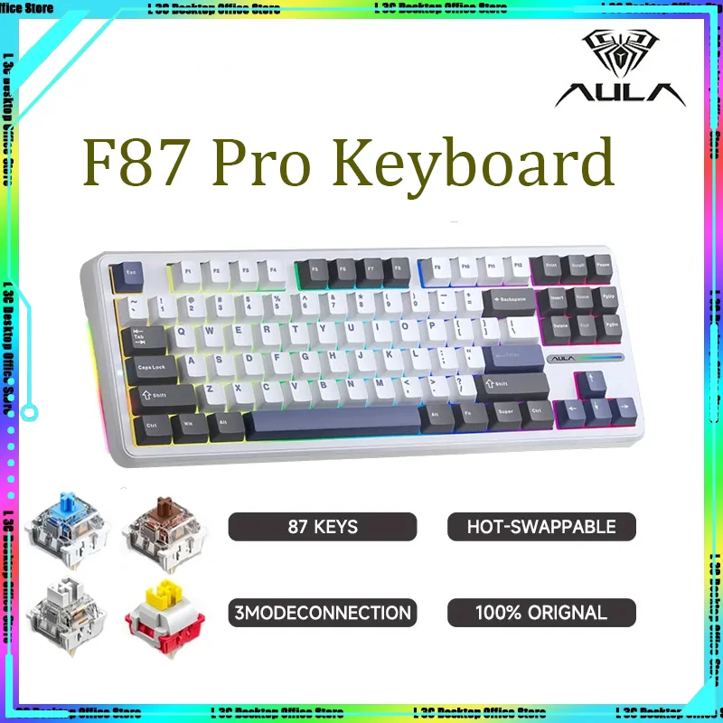 

Aula F87 Pro Mechanical Wireless Gaming Keyboard 2.4g Usb Bluetooth Three-mode Gasket Structure 87 Keys Hot-swap Rgb Pc E-sports