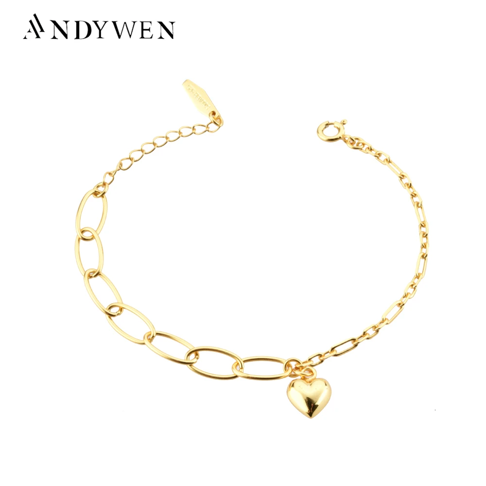 ANDYWEN 2020 New 925 Sterling Silver Gold Horoscope Round Heart Chain Bracelet Women Rock Punk