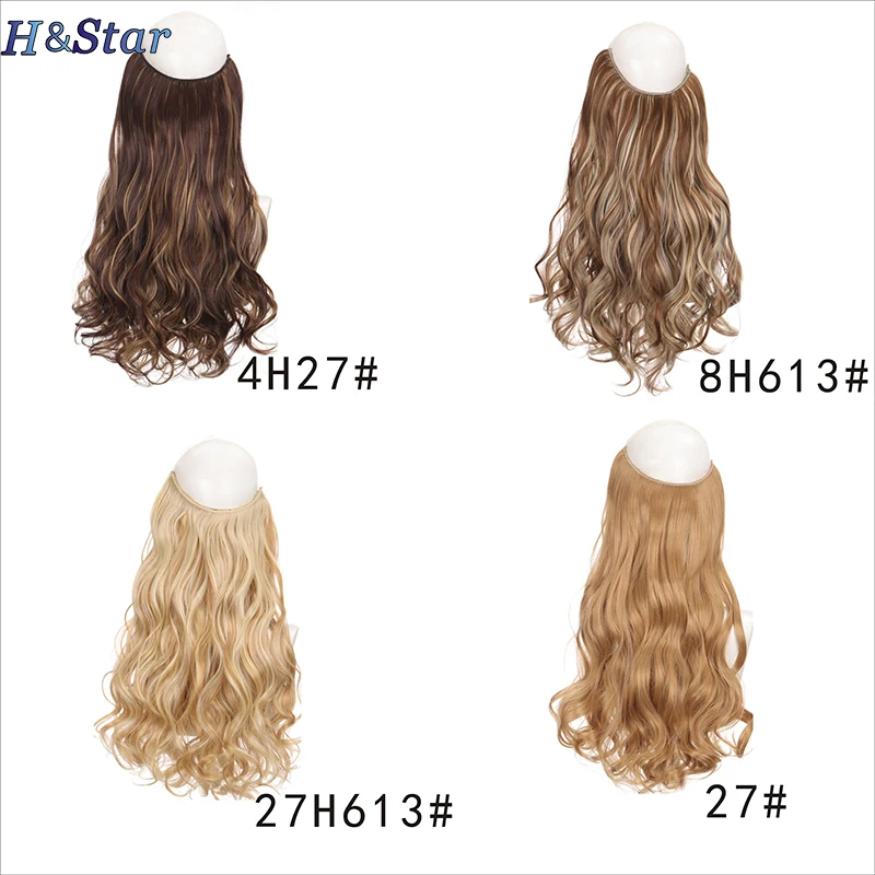 H&STAR 20Inch Synthetic No Clip Wave Hair Extensions Hidden  False Hairpiece One Piece Fish Line Fake Hair Piece