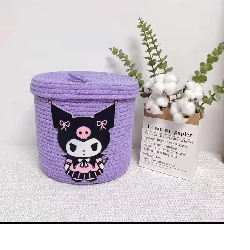 Sanrio Purple Kuromi Super Cute Cartoon Girl Storage Basket Princess Style Debris Storage Basket with Lid Fabric Storage Barrel 5