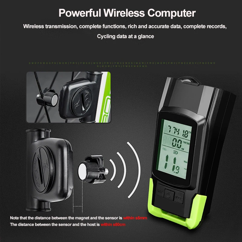 GPS 자전거 컴퓨터 무선 속도계, 자전거 디지털 스톱워치, 사이클링 주행 거리계, 스피커 및 조명 포함