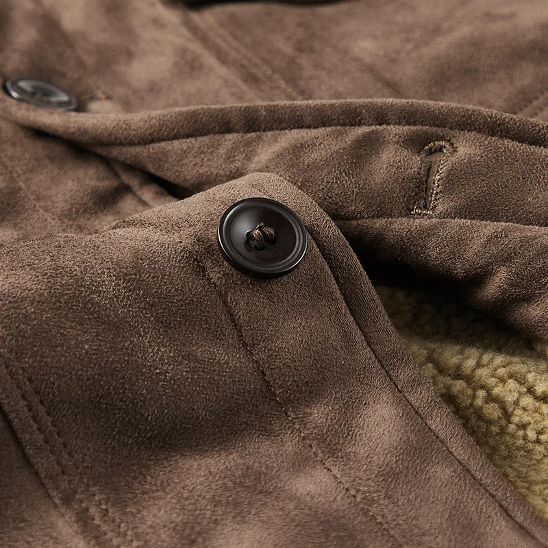 Winter Faux Suede Workwear Jacket Men's Fleece Thickened Loose Lapel Multi-Pocket Faux Sherpa Warm Jacket Plus Size Coat
