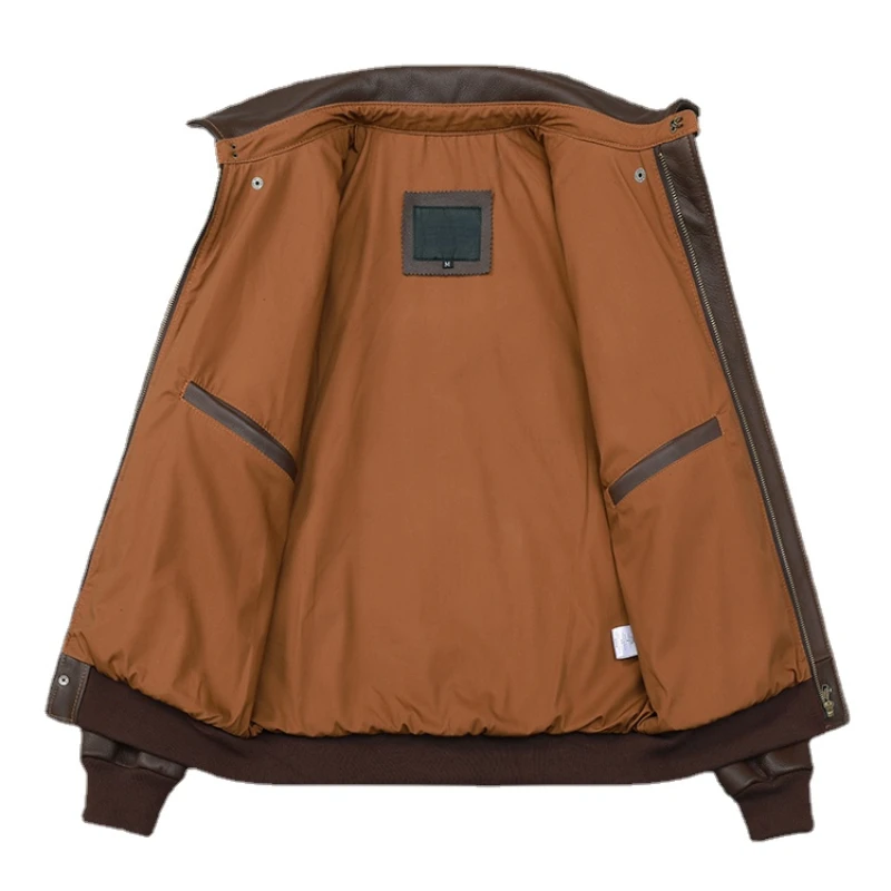 Men Cow Leather Jacket A2 Flight Jackets Hand Edged Aviator Bomber