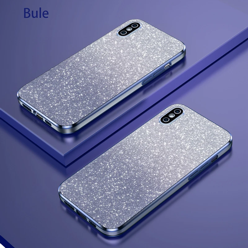 Bling Luxury Electroplate Glitter Shockproof Phone Case with Soft Bumper and Clear Back Cover