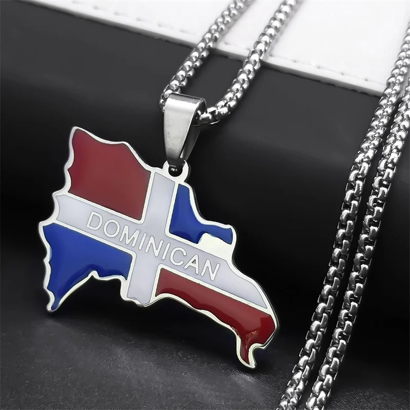 Collana Con Mappa Della Repubblica Dominicana,Ciondolo Alla Moda Personalizzato Con Bandiera A Goccia D'Olio,Mappa Della Repubblica Dominicana Collana Di Paese A Catena Lunga Regalo Di Gioielli Patri