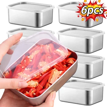 Contenitore per alimenti in acciaio inossidabile per conservare la freschezza, contenitore rettangolare per picnic, Bento, frigorifero, congelatore, scatola di immagazzinaggio, piatto da ristorante 1