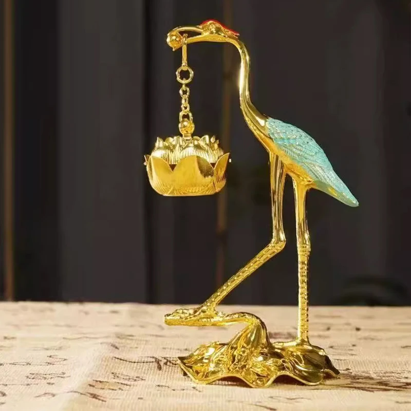 Creative Mini Aromatherapy Incense Burner, Home Indoor Zen Tea Ceremony Decoration, Metal Crane Shape Small Hanging Furnace, 1Pc