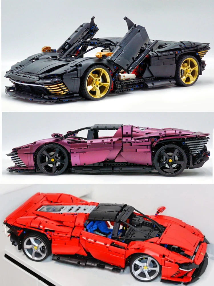 Modello Di Auto Super Sportiva Da Corsa Personalizzato 1:8 Compatibile 42143 Daytona Sp3 Moc Technology Ferrari Building Blocks Mattoni Giocattoli