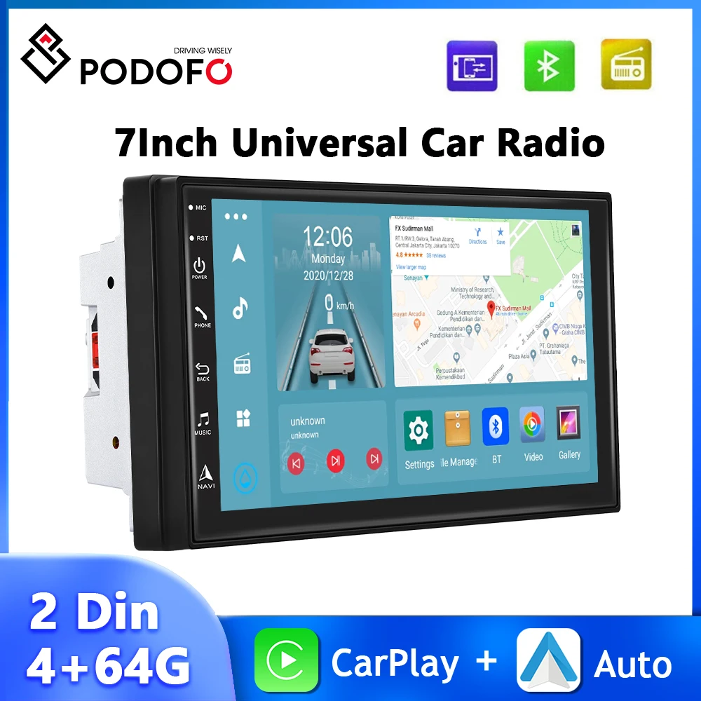 

Podofo 8Core 4+64G Car Radio 7'' WIFI&4G Android Multimedia Player Carplay Android Auto AI Voice Bluetooth FM/AM/RDS Car Audio