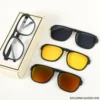 A New Set of Magnetic Clip-On Design Fashion Sunglasses, 1 Frame, and 3Interchangeable Lenses, Unisex New Circle Glasses Set