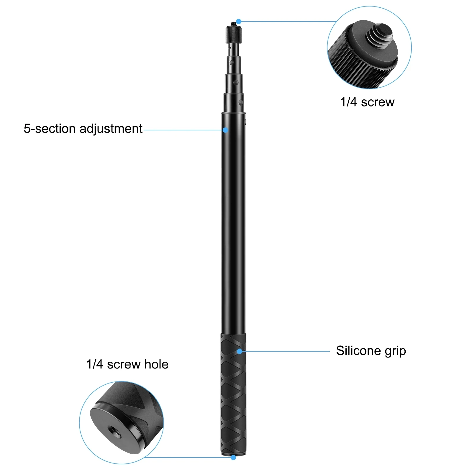 Puluz-vara de Metal Selfie Monopé com Adaptador Invisível Base e Parafuso para Insta360 One rs x2 x3 150cm 110cm 70cm - Image 5