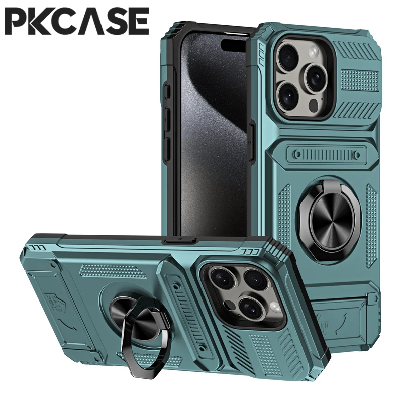 Shockproof Magnetic Case with Multi-Functional Card Slot and Metal Ring Stand