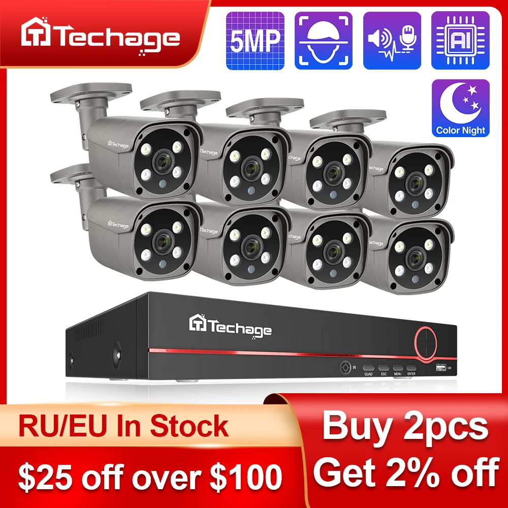 Techage 8CH 5MP POE HD Security Camera System