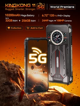 Cubot Rugged Smartphone 5G King Kong 11, Android 15, Up to 32GB RAM+256GB ROM, 108MP Camera, 10200mAh, Dual Screen, MTK7025,6nm