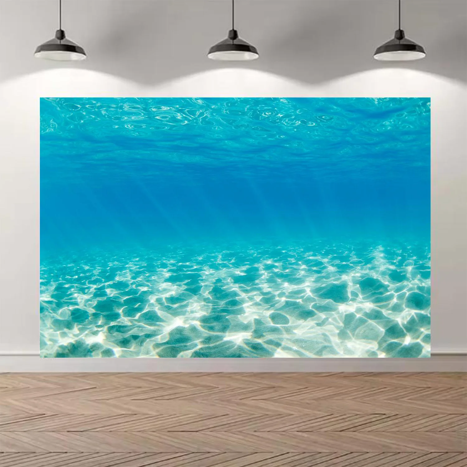 Blue Underwater World Backdrop with Sunlit Ocean Ripples for Summer Beach Pool Parties