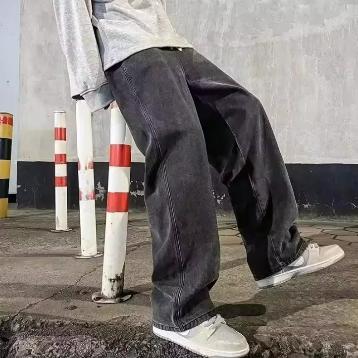 Jean ample pour hommes, Streetwear, Style coréen, mode, ample, droit, jambes larges, vêtements de marque, noir, bleu clair, nouvelle collection 2025 1 Jean ample pour hommes, Streetwear, Style coréen, mode, ample, droit, jambes larges, vêtements de marque, noir, bleu clair, nouvelle collection 2025 1