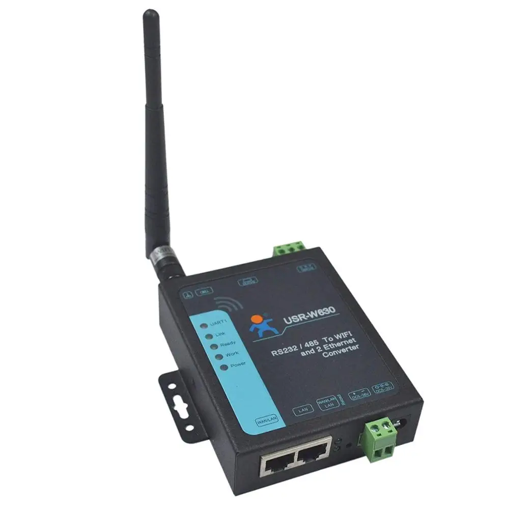 

USR-W630 Ethernet Serial RS232/ RS485 to WiFi Convertor Server Modbus RTU to Modbus TCP with 2 RJ45