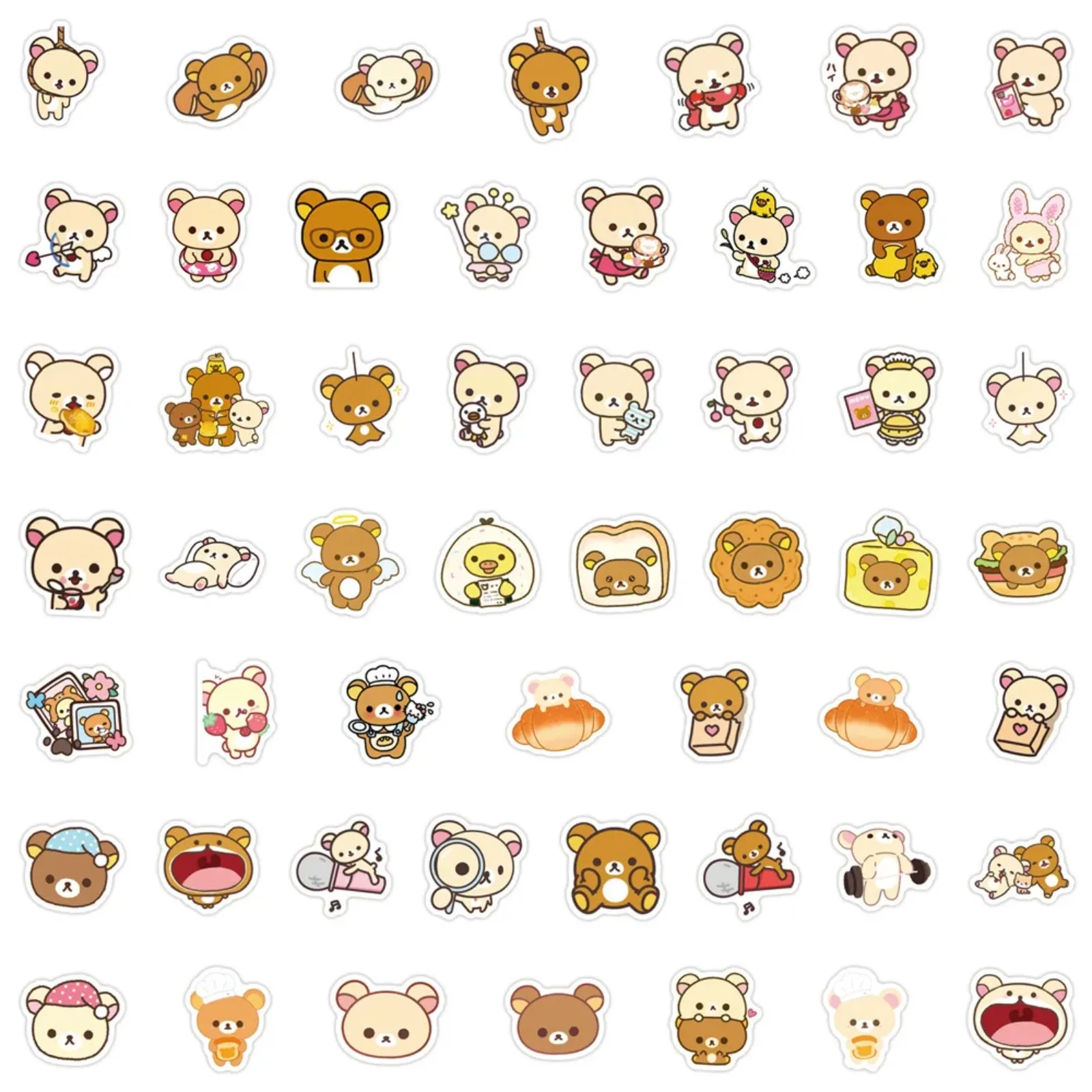 105Pcs Kawaii 귀여운 Rilakkuma 스티커 베어 비닐 방수 노트북 전화 케이스 노트북 물병 DIY 스티커