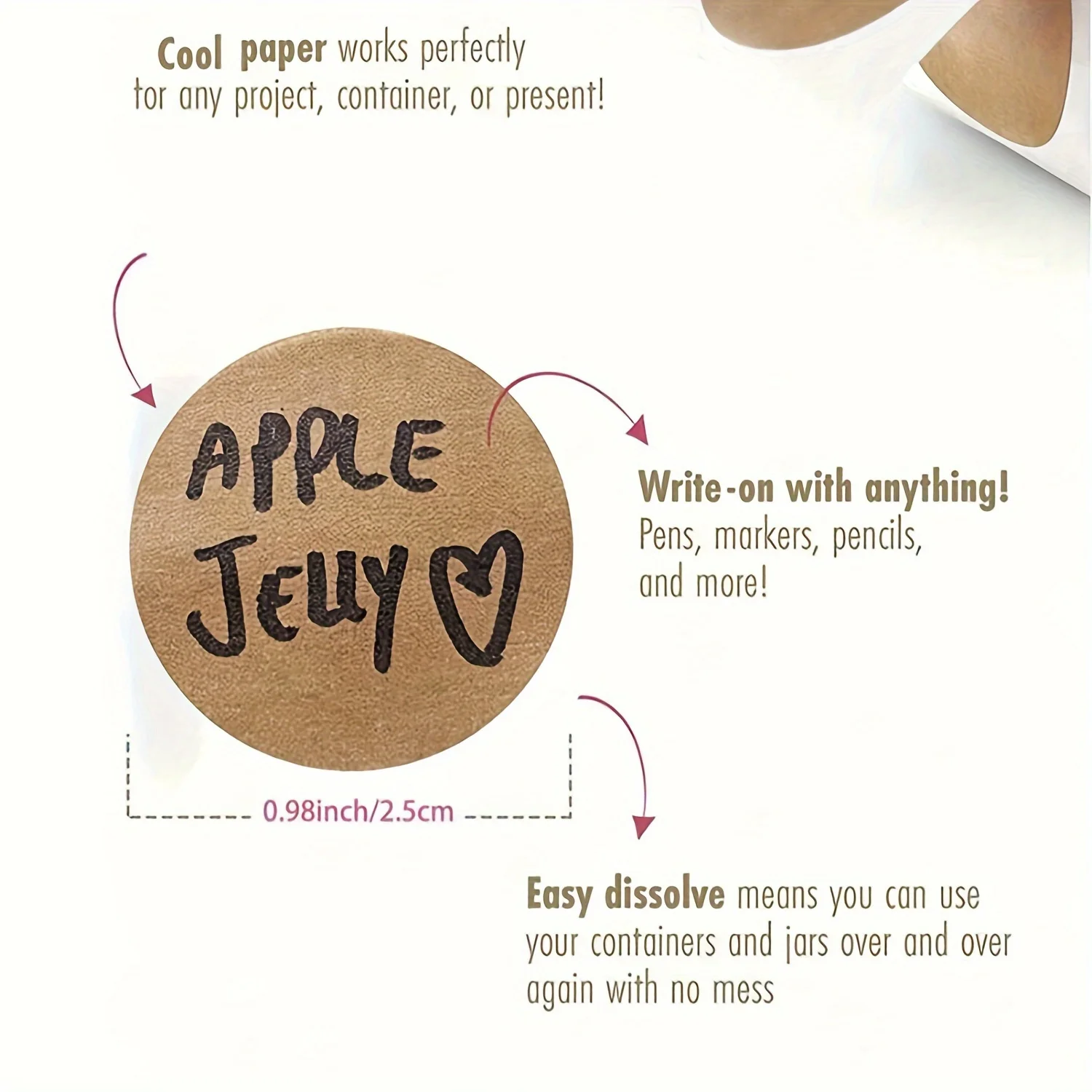 500 pieces of kraft paper labels-soluble glue round stickers, suitable for jars, bottles and containers