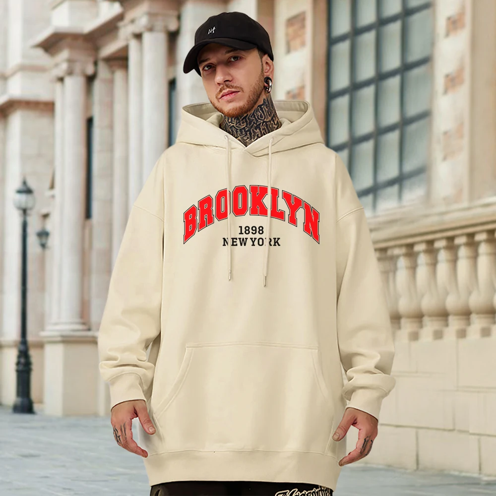 

Brooklyn 1898 New York Cotton Mans Hoody Street Creativity Pullover Casual Shoulder Drop Streetwear Loose Oversize Male Pullover