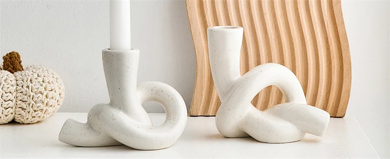 2 wunderschöne Kerzenhalter aus Keramik, abstrakte Kunst, kegelförmige Kerzenhalterdekoration, Desktop-Heimdekoration für Hochzeiten und Bankett – Detail 7