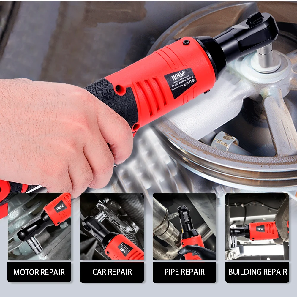 12V/18V Cordless Electric Screwdriver Wrench 3/8 Inch Right Angle Ratchet Wrench Impact Drill Removal Screw Nut Car Repair Tool