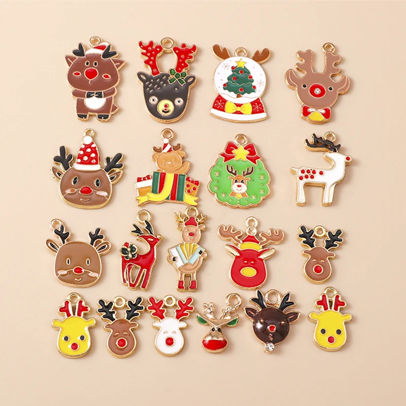 20 Stück Cartoon Emaille Tier Weihnachten Hirsch Charms Anhänger für Schmuckherstellung Halsketten Ohrringe Armbänder Zubehör DIY Geschenke – Detail 1