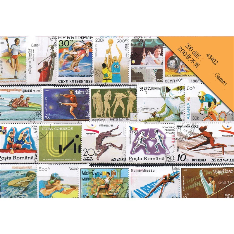 Lot 50 100pcs Athletic Sports Games Topic Original Stamps with Postage Mark No Repeat Nation Stamp Good Condition