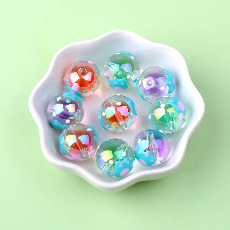 

Newest Chunky Round AB Colors Acrylic Bubblegum Beads with Colorful Oil Drop Painting 40pcs 16mm DIY Plastic Beading Material