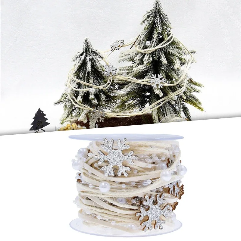 Christmas Decorative Ribbon Set Star Pearl Garland Twine Holiday Tree Gift Wrapping DIY Crafts Supplies for Party Holiday Decor