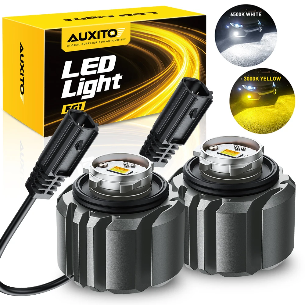 2개 AUXITO L1B LED 안개등 80W 16000LM 캔버스 안개등 DRL 주행등 토요타 혼다용 노란색 흰색 자동차 전구 팬리스 12V