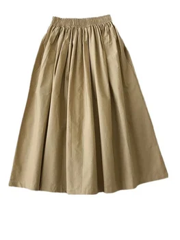 Women's White Long Skirt High Waist A-Line Knee-Length Fashion Pockets Pleated Casual Elegant Skirts for Autumn 2025 1