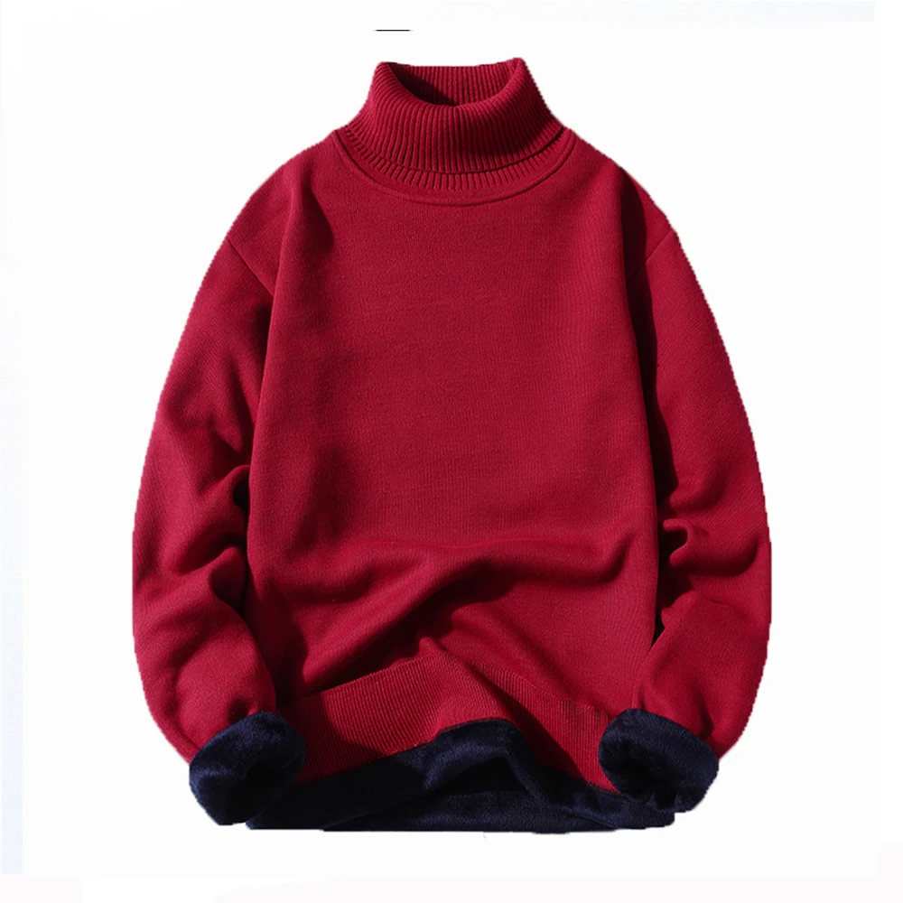 

Covrlge Winter New Men's Fleece Sweater Solid Color Bottoming Knitted Knit Pullover for Men Long-sleeved Turtleneck Male MZM230