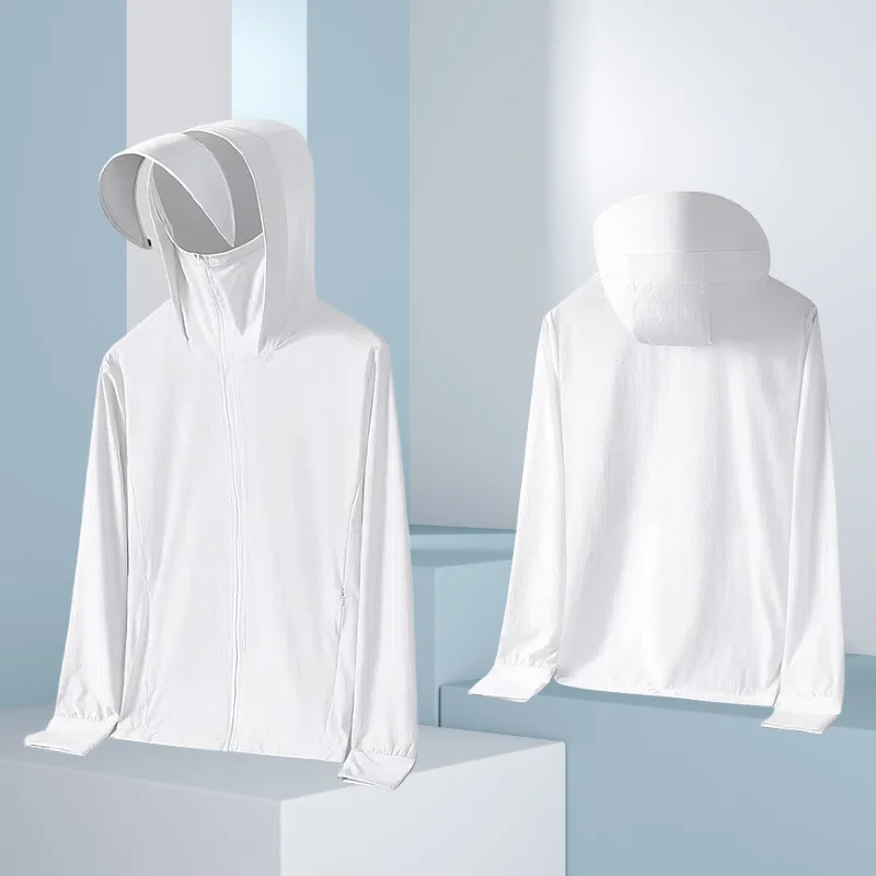 

(8XL Large Size) Ice Silk Sun Protection Clothing Men's Spring And Summer Hooded Thin Breathable Loose Sports Leisure