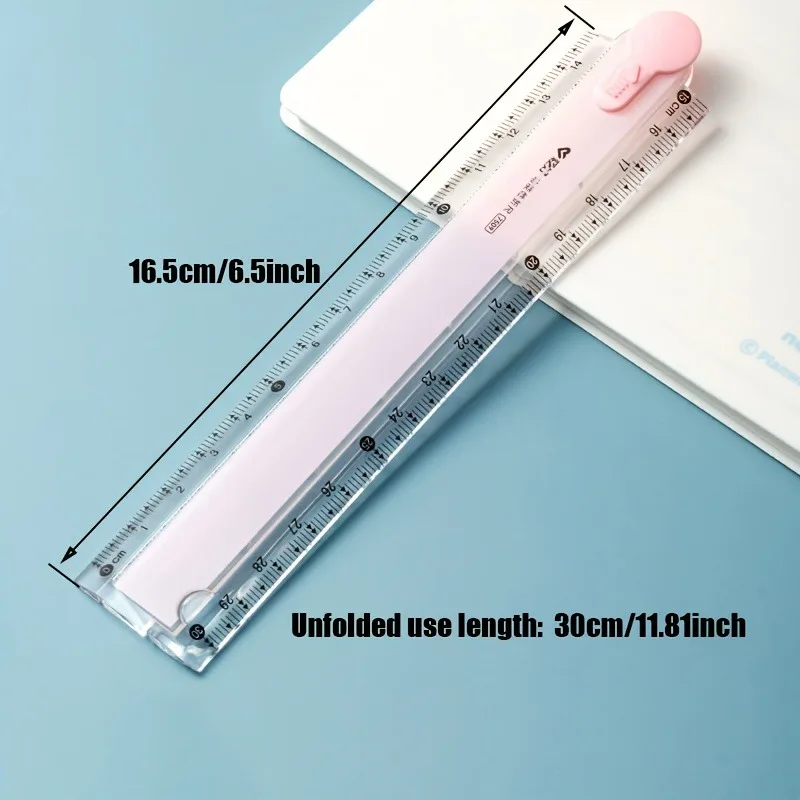 다기능 접이식 자 4가지 색상 선택 가능 투명 눈금 휴대용 디자인 학교 가정 사무실 기하학적 도면 측정용