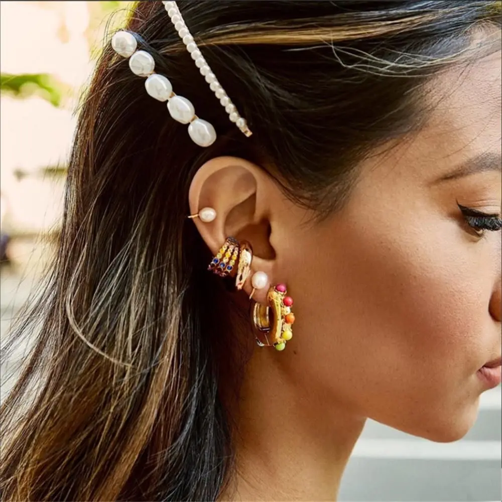 Trendy Pearl Clip on Earrings Earcuffs for Women Gold Color C Shaped Stackable CZ Ear Cuff No Pierced Party Wedding Jewelry Gift ear clip earrings clip earrings ear clip ear accessories