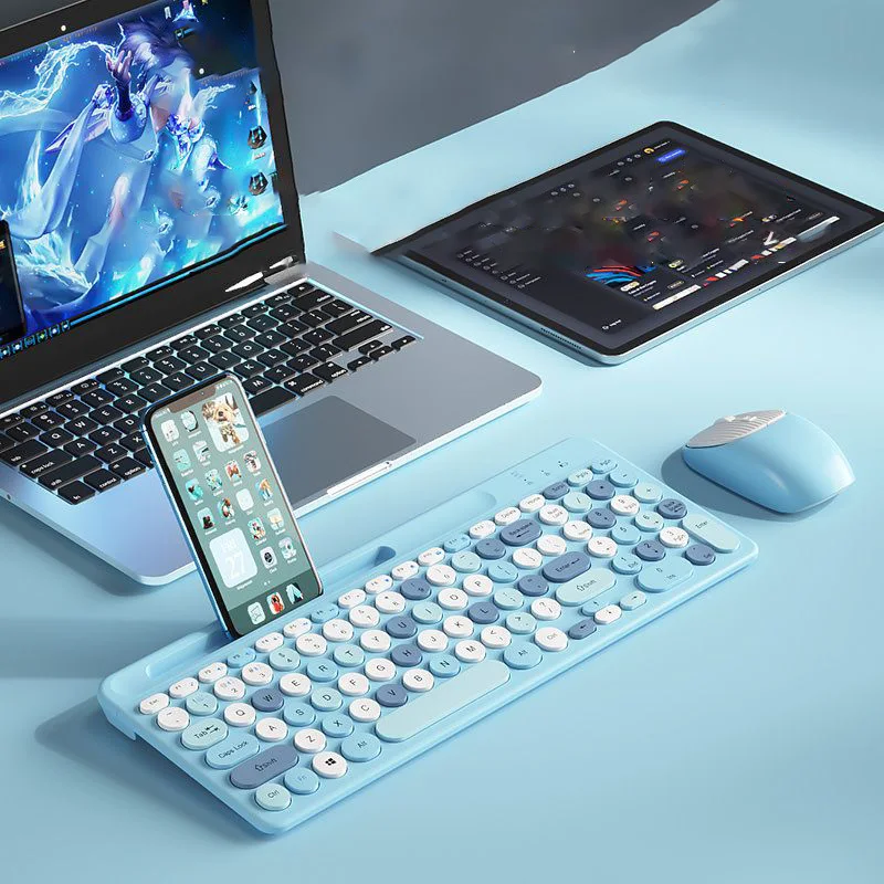 2.4G Mini Colorful Girl Rechargeable Wireless Bluetooth Keyboard Mouse Set Silent Laptop Desktop ISO Android Universal Portable