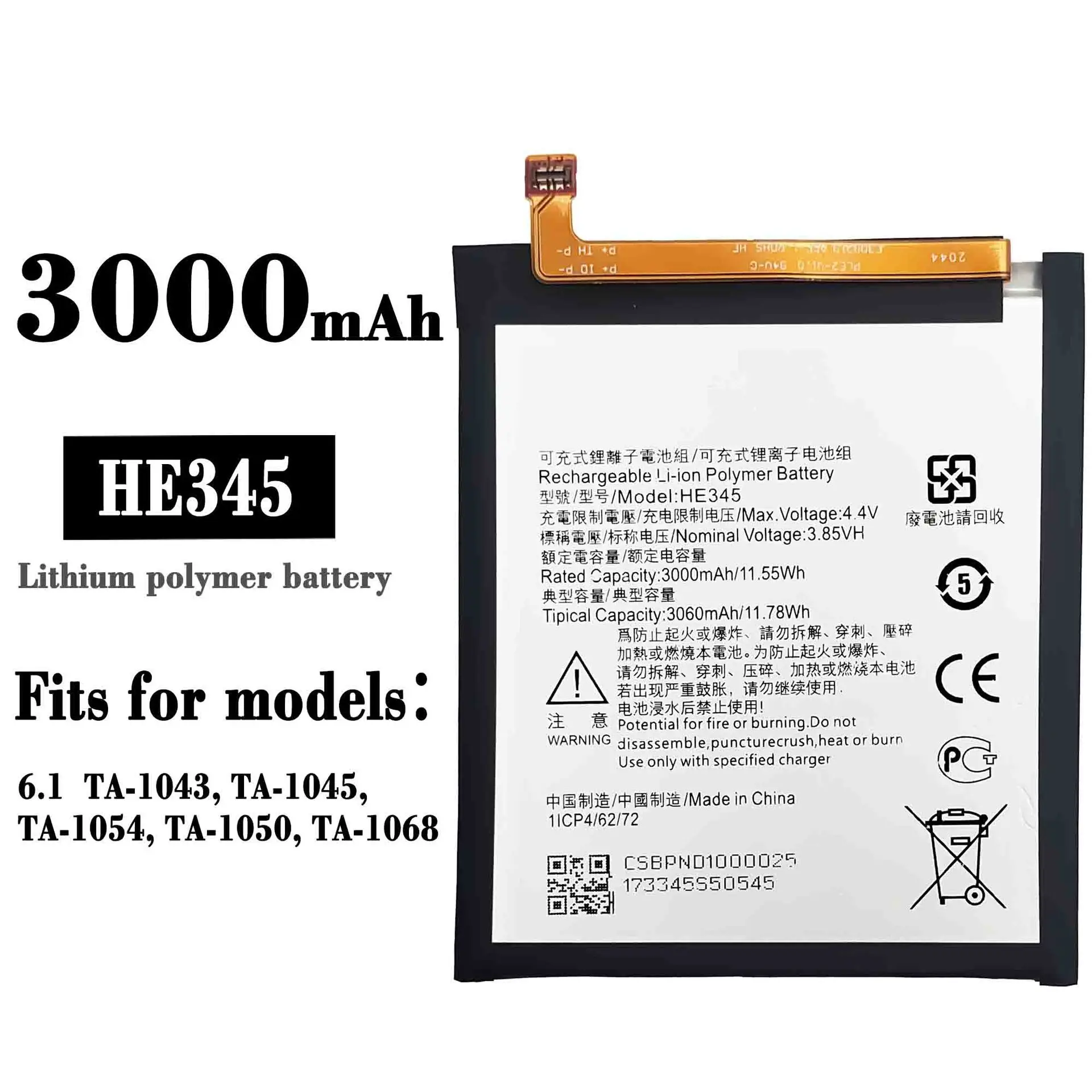 

Orginal HE345 3000mAh Battery For Nokia 6 2nd 6.1 TA-1054 TA-1043 TA-1050 TA-1068 HE 345 High Quality Batteries Bateria