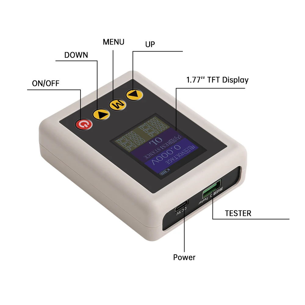 Voltage Tester Transistor Tester Resistance Tester 4-Wire DC5V High Precision Voltage Internal Resistance Tester 1.77&Prime; TFT Display 0.1m&Omega;~20&Omega; 0.001V~45V Lithium Battery Test TS4520