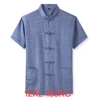 Plus Size 7XL 8XL 9XL 10XL 12XL Men's Short Sleeve Shirt Chinese Style Tang Suit Loose Casual Traditional Kung Fu Uniform Male 1