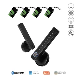 MOES Tuya Bluetooth Smart Fingerprint Door Handle with Electronic Password & App Remote Unlock (Lock and IC-4)