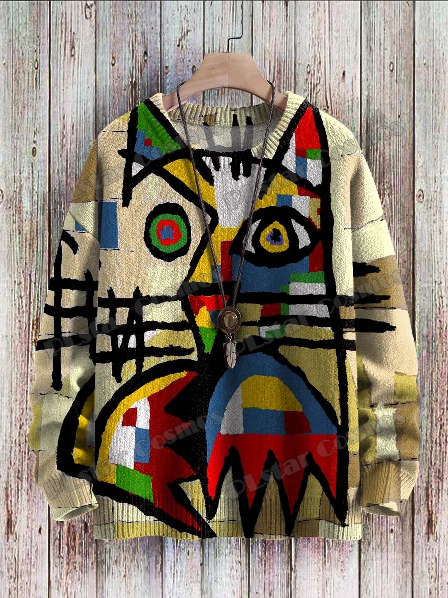 Halloween-Geist mit Katze & Vintage Katzen muster 3d gedruckt Herren gestrickt Pullover Winter Unisex lässig gestrickt Pullover Pullover zzm62 – Detail 13