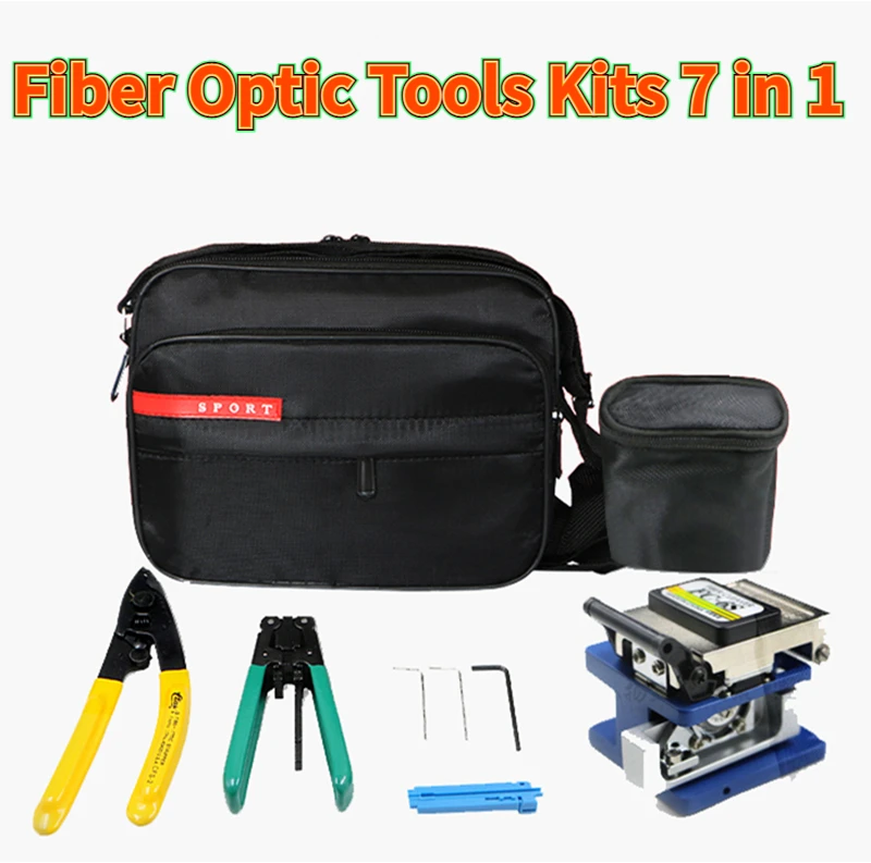 

7 In 1 Fiber Optic Tools Kits FTTH Fiber Optic Tool Bag + Fiber Stripper + Fc-6s Fiber Cleaver+ Miller