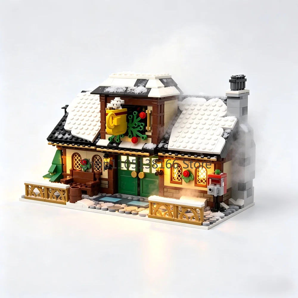 MOC-17649 겨울 마을 카페 빌딩 블록 세트 - 건축 애호가를 위한 크리스마스..