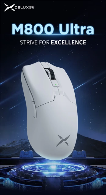 DeLUX M800PRO Souris Gaming sans Fil, Paw 3395 avec 26000 DPI, Ultra-légère  72g, Tri-Mode, Batterie 80 Heures, avec Pieds en Verre et Ruban Adhésif