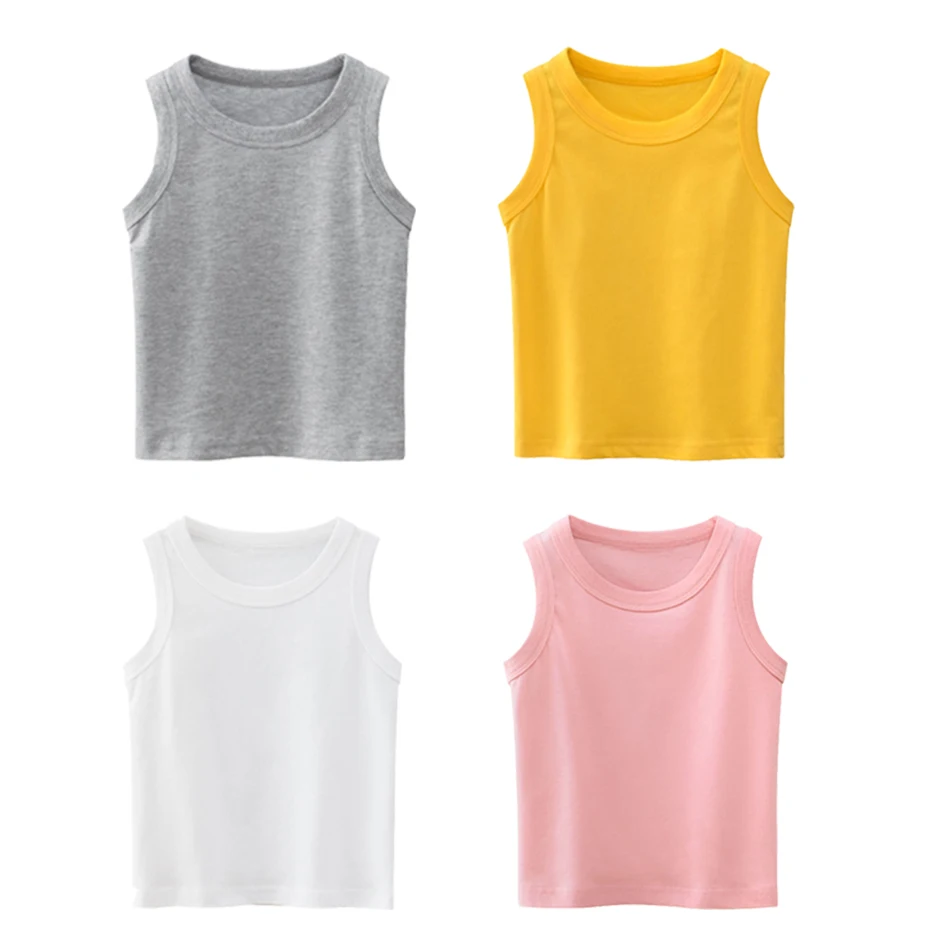 

2-8 Years Kids Tanks Children Solid Tees Baby Soft Red Yellow Tops Boys Girls Black White Pink Sleeveless Shirt Summer Clothes