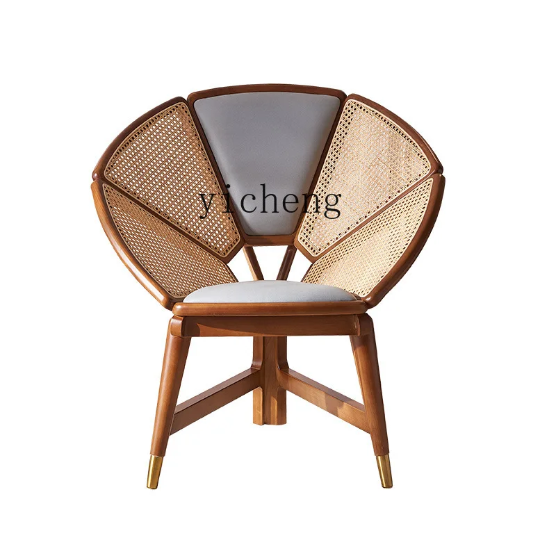 

Zk Solid Wood Sofa Chair Living Room Rattan Single Recliner Modern Minimalist Bed & Breakfast Balcony Backrest Leisure Chair