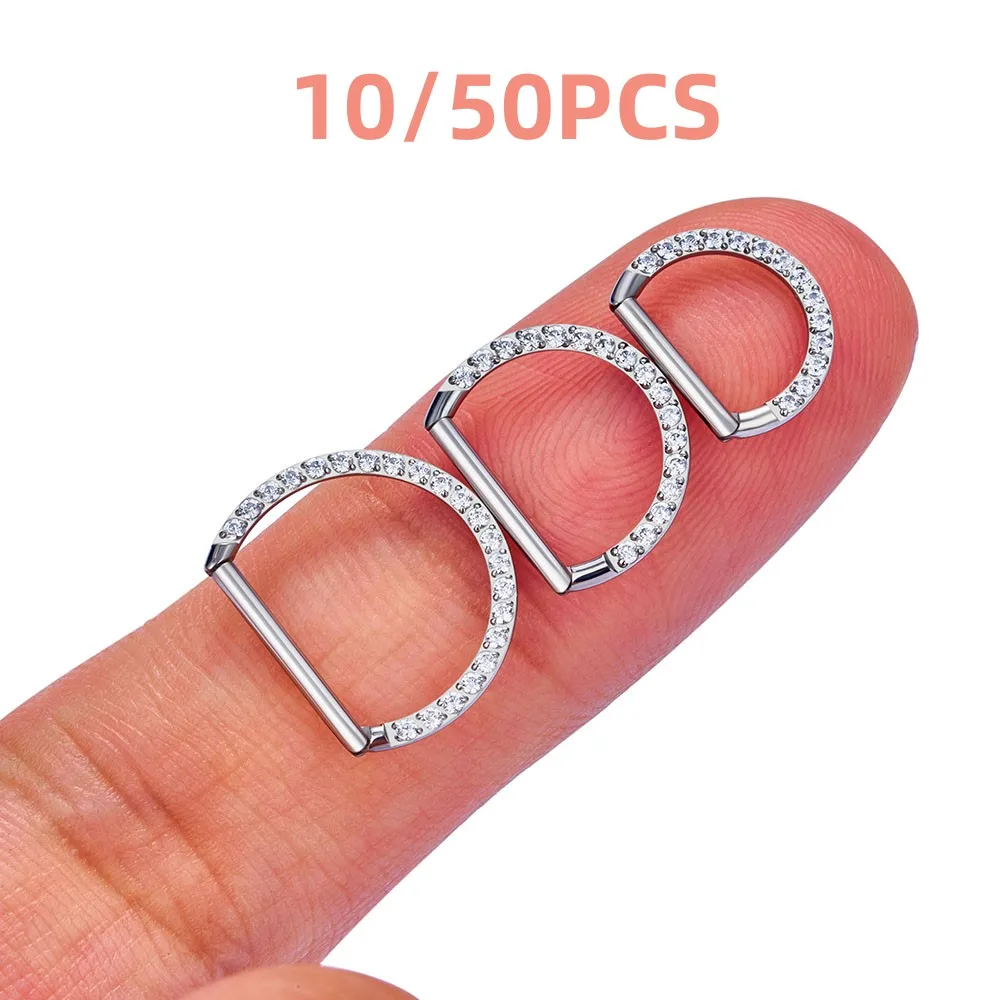 

Titanium G23 Front Zircon D-Shaped Nasal Septum Ring Punk Perforated Men's And Women's Jewelry Nose Ring Earrings