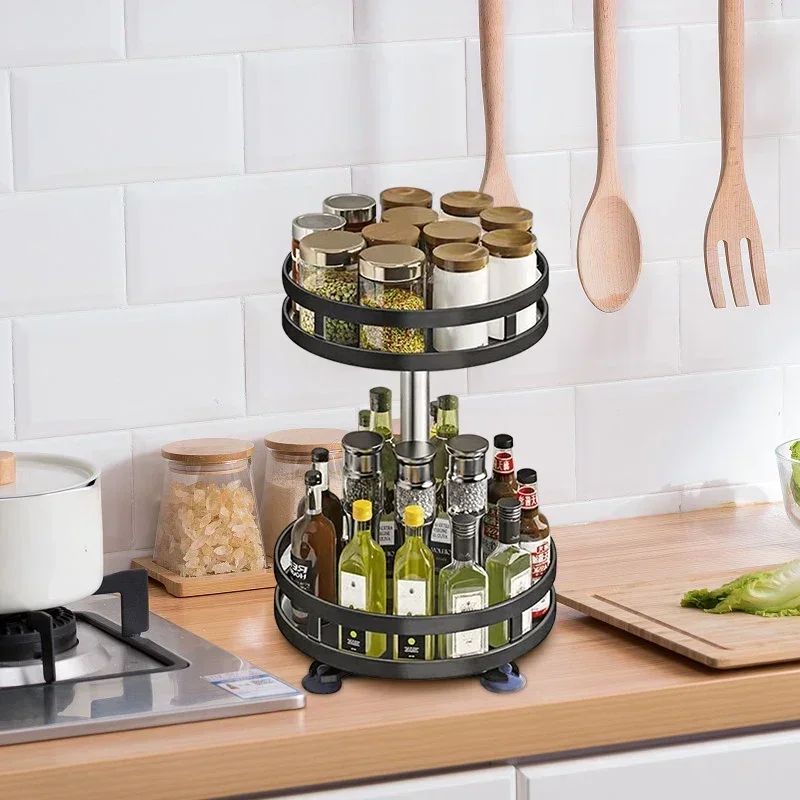 Rotating Spice Jar Glass Organizer Multifunctional Condiment Shelf Kitchen Salt Flavor Container Flavouring Tank Shelf